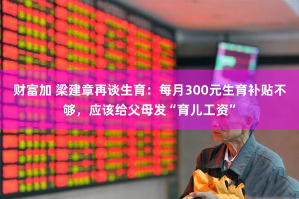 财富加 梁建章再谈生育：每月300元生育补贴不够，应该给父母发“育儿工资”